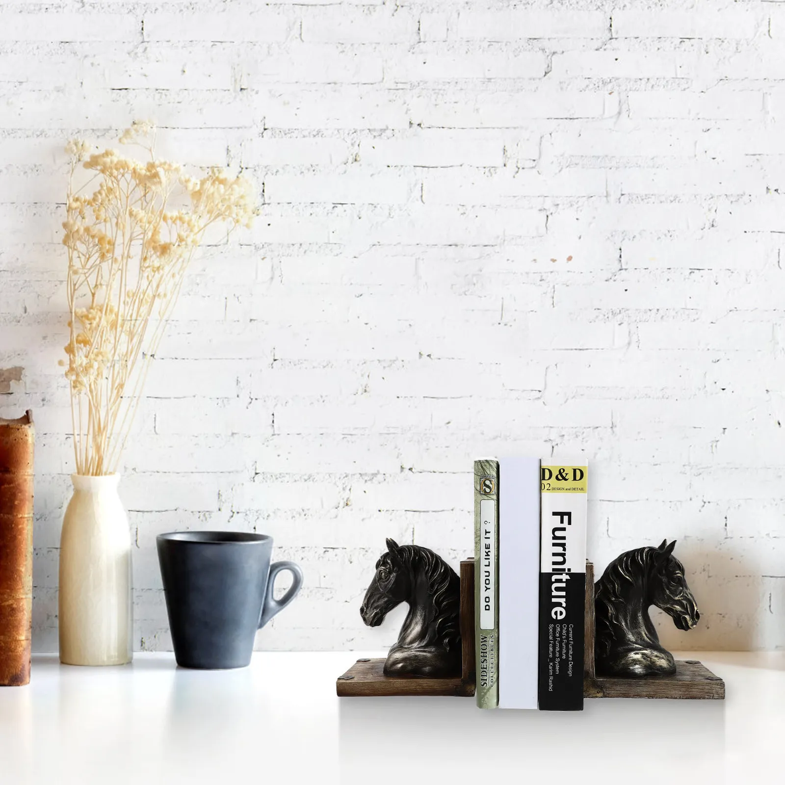 

Пара декоративных подставок для книг в ретро-стиле с изображением головы лошади, из смолы, для книжных полок, фиксаторы для книг на рабочий стол, украшение для кабинета и офиса