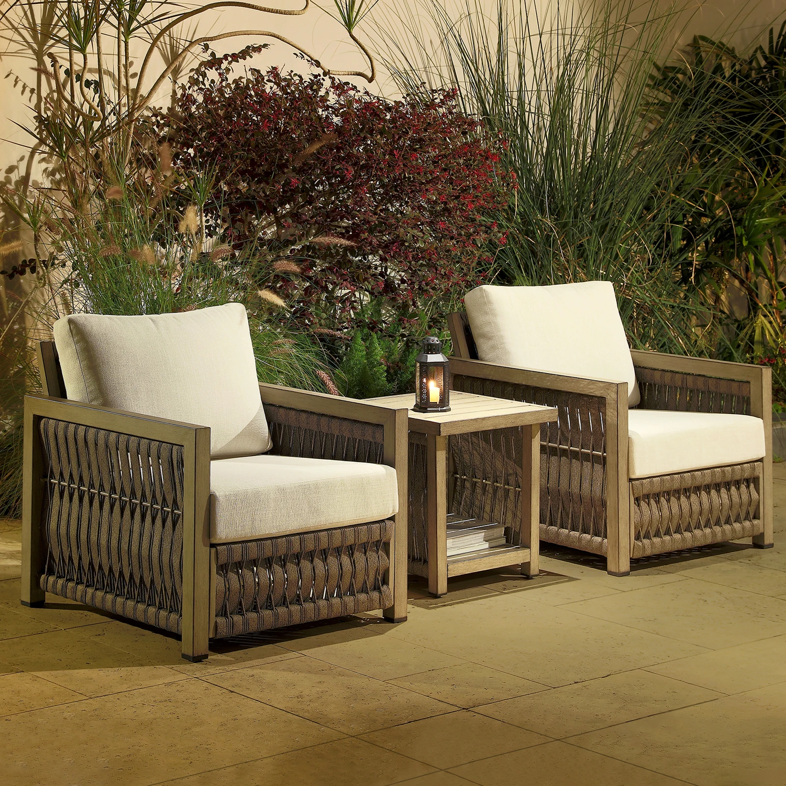 

3-Piece Aluminum Patio Furniture Set Rope Weave Garden Conversation for Dining & Hotel for Balcony Deck & Outdoor Use