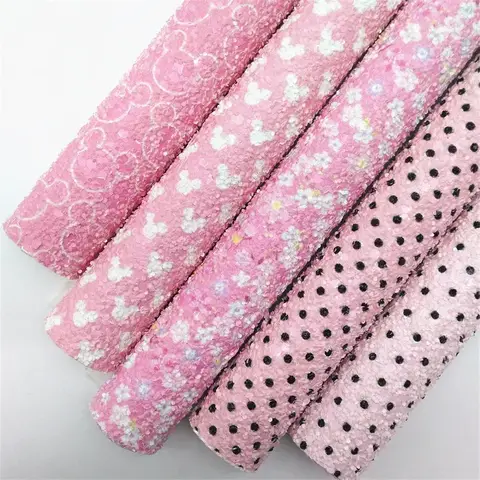 30X134CM Mini Roll Dots Flowers Printed Premium Felt Backed Glitter Faux Leather Earring Synthetic Leather Craft DIY Vinyl W671