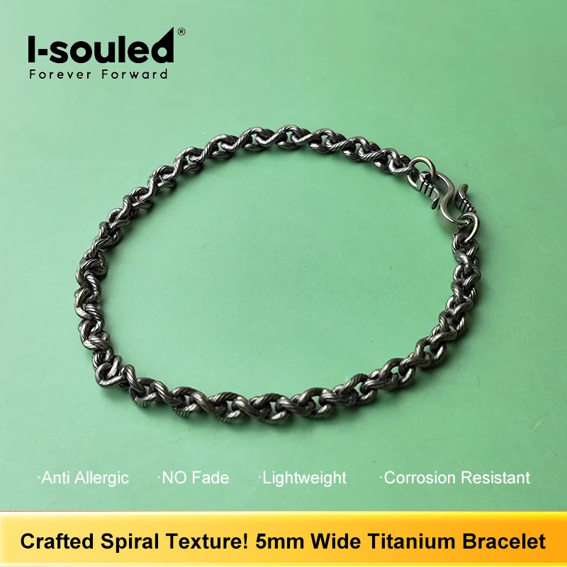 Men's Titanium Bracelet 5mm Wide Twisted Chain Vintage Style Fashion Gift for sensitive skin