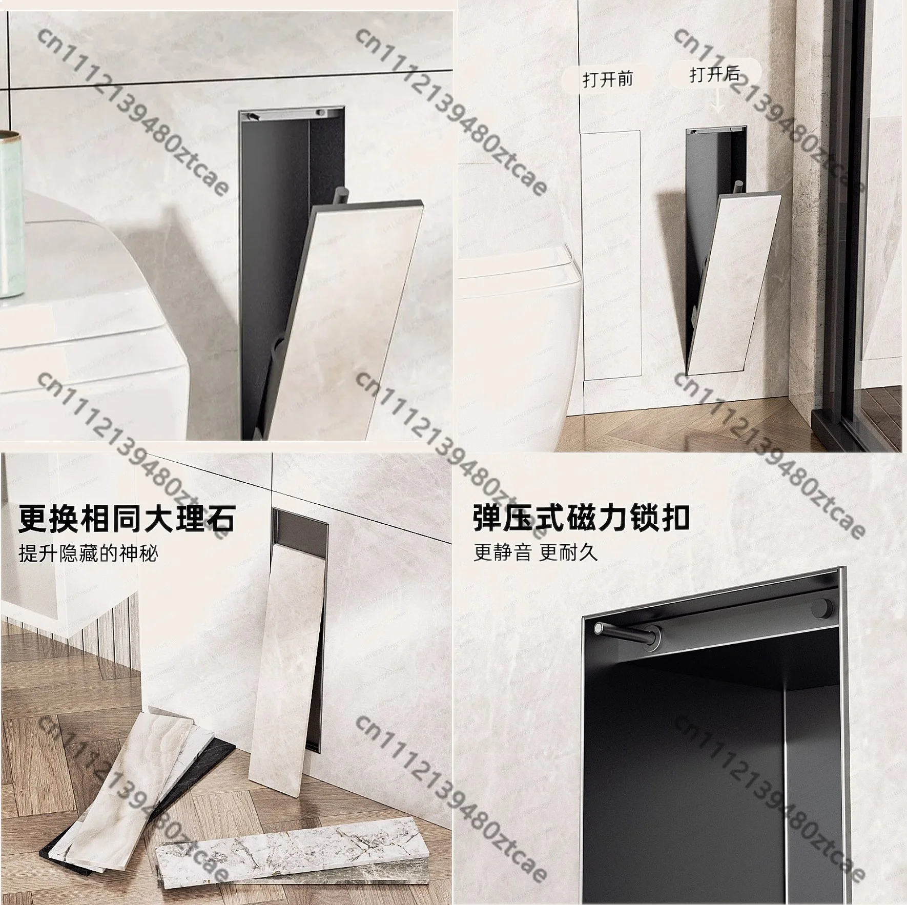 Modern Bathroom Hidden Toilet Brush Set Stainless Steel Wall Niche Silicone Brush Embedded Design
