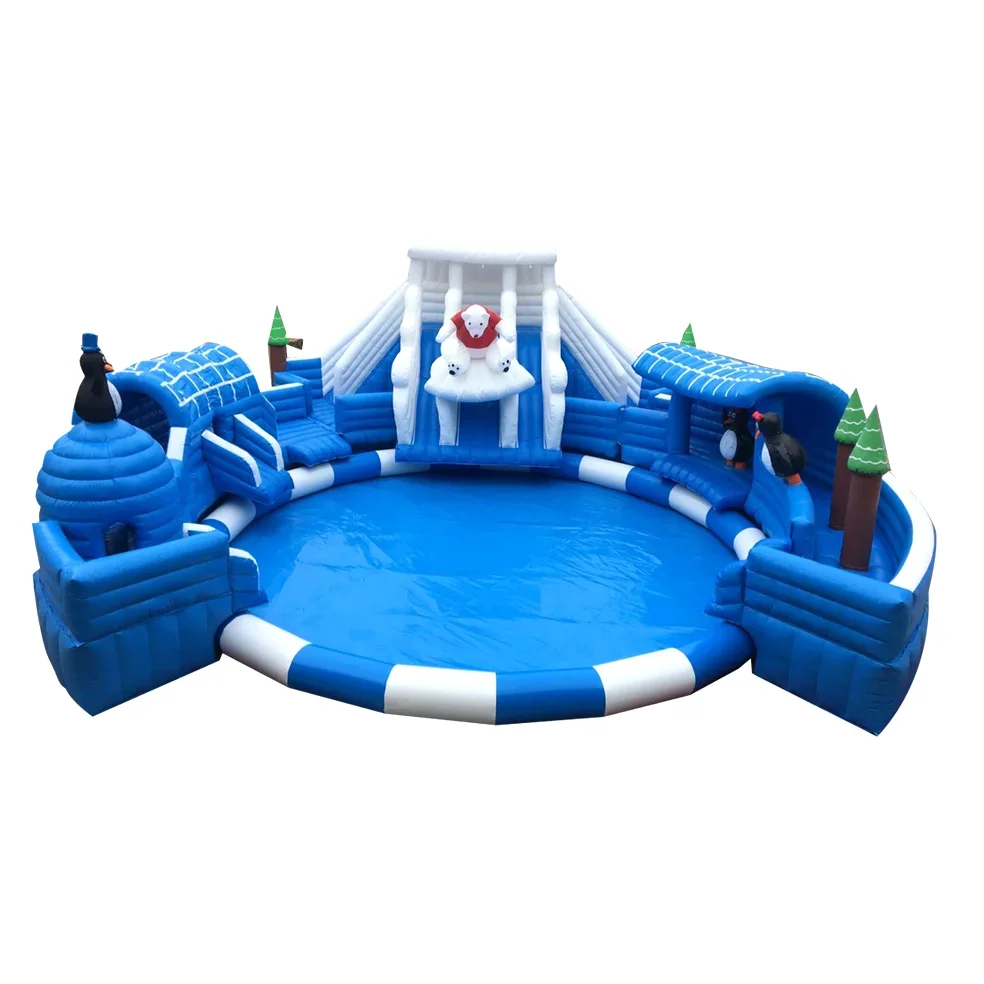 15m Dia PVC Mobile Inflatable Water Slide Park Ice Snow World Swimming Pool Accessories for Home Residential School Outdoor Use