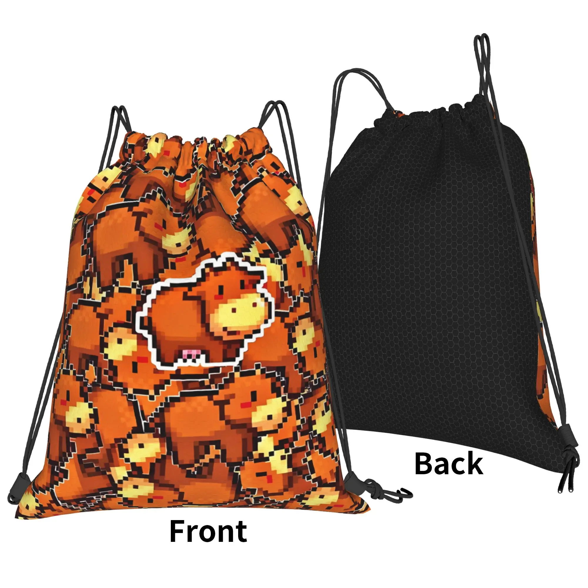 Vintage Brown Cow stardew valley Portable Sports Riding Gym Drawstring Storage Backpacks