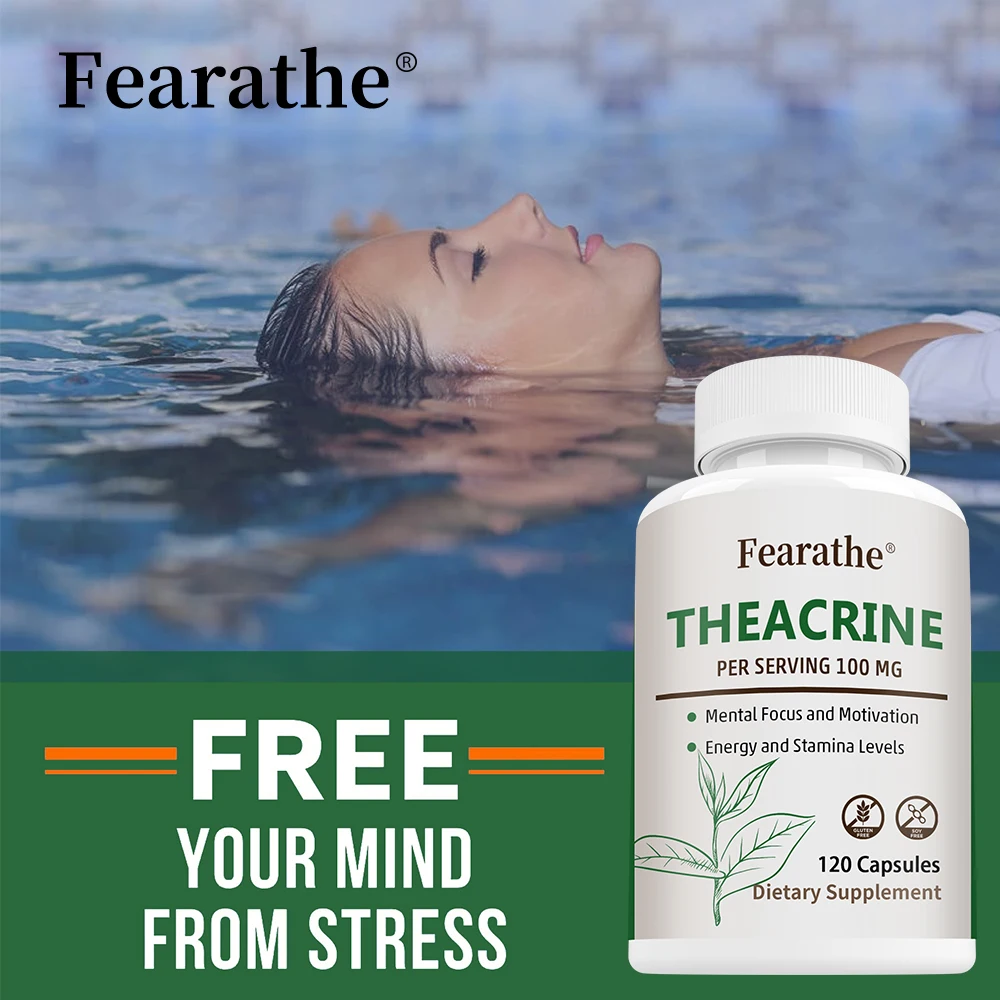 Teacrine 100 Mg, 120 Capsules - Brain Supplement for Stress Relief, Energy and Focus, Alertness - Non-GMO, Gluten Free