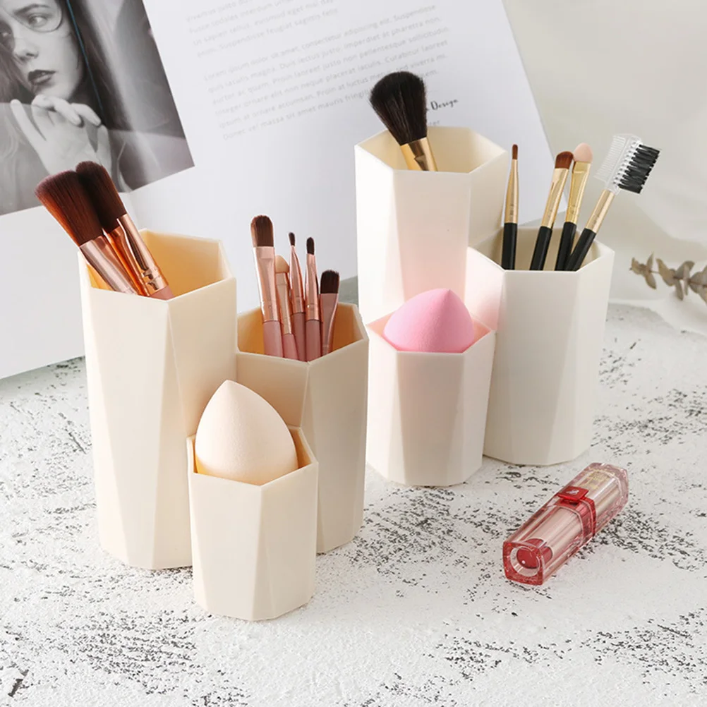 

Makeup Brush Storage Container Pen Holder Box Sundries Organizer Canister White