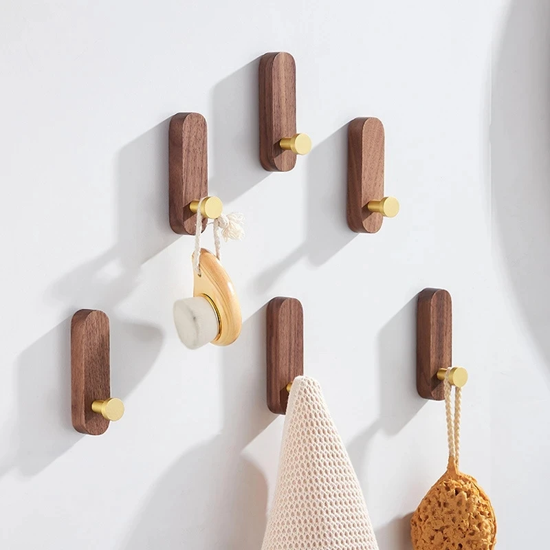 Walnut Wood Clothes Hook Bathroom Door Wall Hanging Storage Hook Wood Key Hat Organizer Hook Kitchen Decor Accessories Cocina