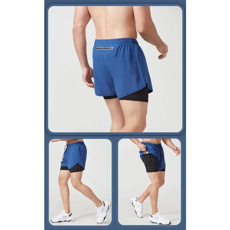 Women's Black And Orange Double Layer Running Shorts Reflective Zipper Pocket Sports Shorts