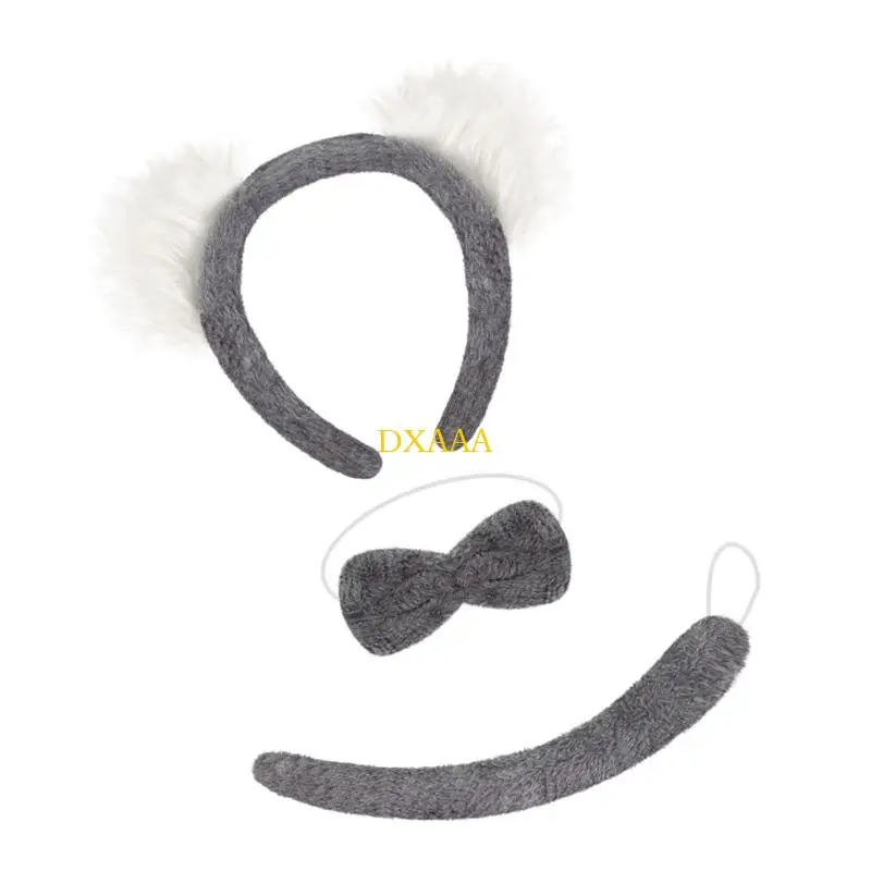 DXAA 3PCS KOALA EARS ĐẦU TIP Bowtie Koala Trang phục Phụ kiện Halloween Trang phục cosplay động vật cho trẻ Quà tặng người
