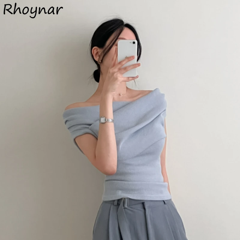 Short Sleeve T-shirts Women Slash Neck Simple Casual Soft Criss-cross Stylish Off-shoulder Korean Style Ulzzang Trendy Elegant