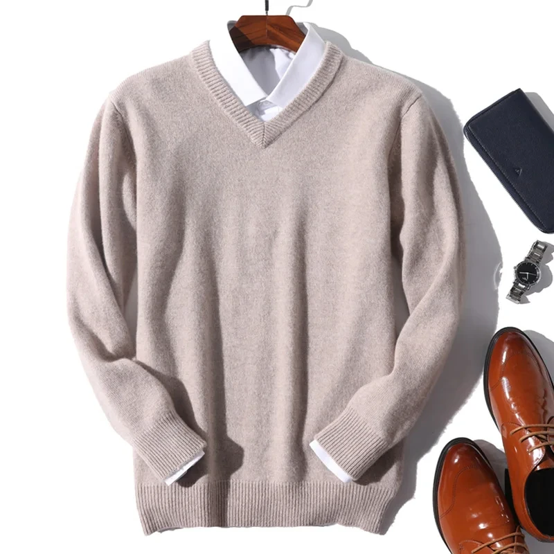 Autumn/Winter Cashmere Sweater V-neck Pullovers Men\'s Loose Oversized Knitted Shirt New Korean Homme Hiver Top 4XL