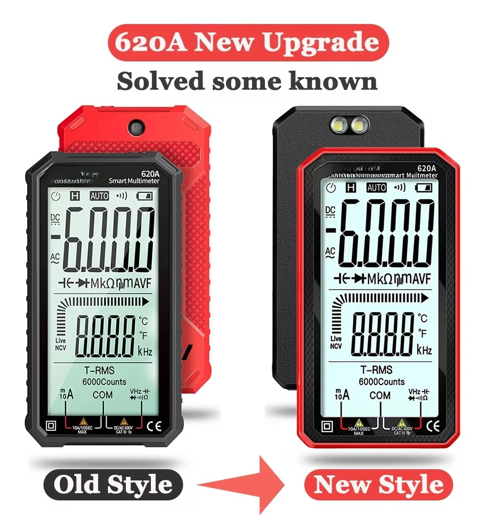 Digital Multimeter 620A Transistor Testers 6000 Counts True RMS Auto Electrical Capacitance Meter Temp Resistance Measure