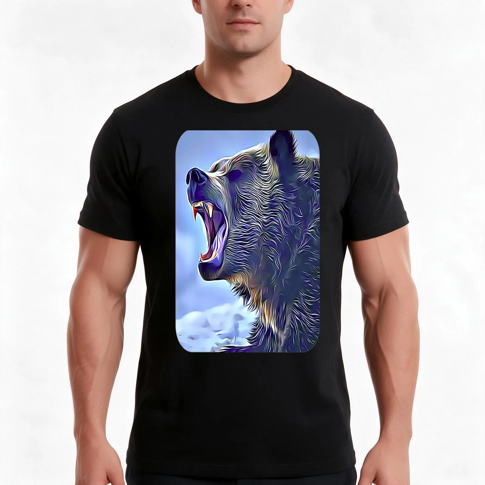 Growling Grizzly Bear T-Shirt, Summer Casual Cotton Tee, Oversized Streetwear Tops, Vintage Graphic Print, Unisex Men Women