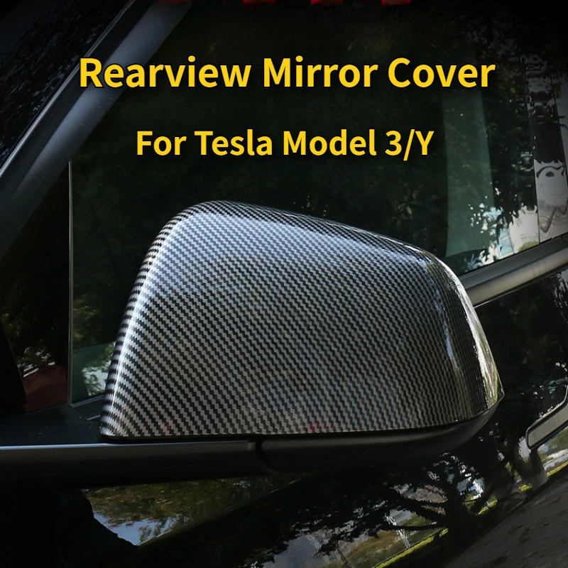 Rearview Mirror Cover for Tesla Model 3 Y Reverse Mirror Protective Cover ABS Carbon Fiber Protective Decorative Car Accessories