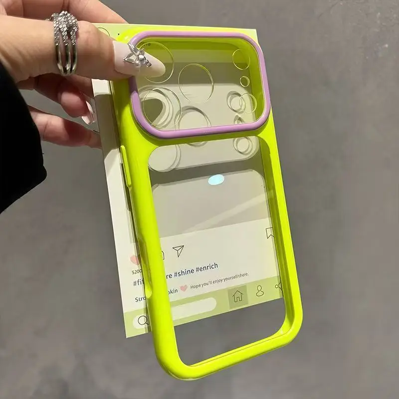 Coque transparente de luxe à couleurs contrastées pour iPhone 18 17 16 15 14 13 12 11 Pro Max 16Plus, ultra-fine et résistante aux chocs.