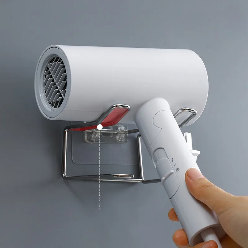 Support pour sèche-cheveux - Installation sans perçage, un dispositif de rangement pour salle de bain qui économise de l'espace avec une poignée antidérapante