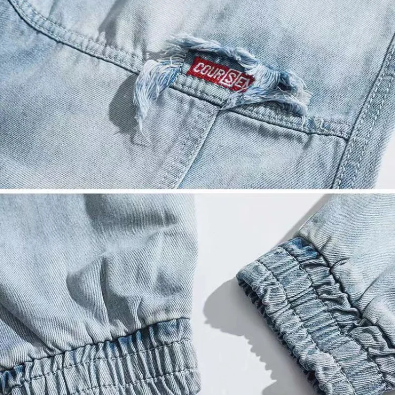 Pantalones de mezclilla azul claro para hombre, Jeans Harem sueltos de moda, pantalones Retro hasta el tobillo con puños elásticos, pantalones Cargo de talla grande 5XL