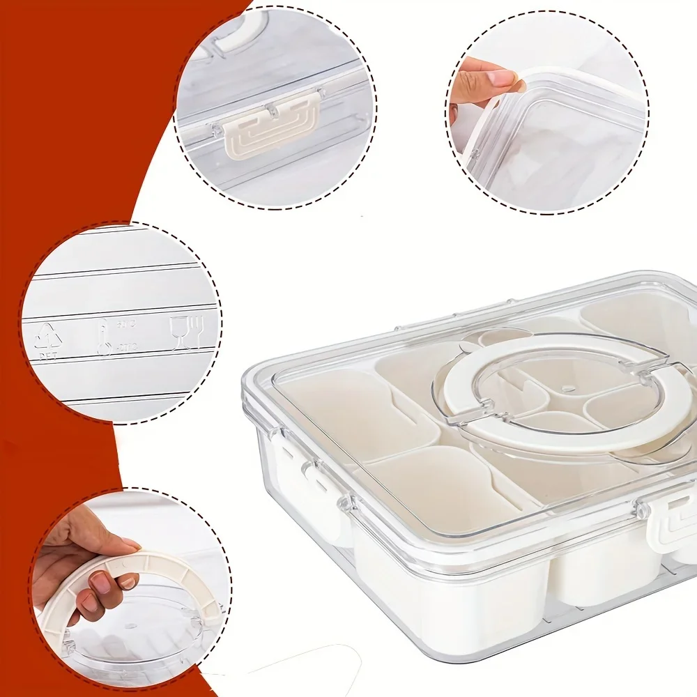 Picnic Box With Lid And Handle, Easy To Carry A Variety Of Sweets, Fruits, Nuts, Split Format Snack Bowls For A Variety Of Snack