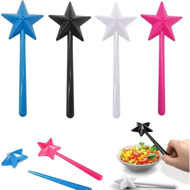 Star Magic Salt&Papper Shakers Pentagram Shape Fairy Wand Three Holes Salt Dispenser Refillable Removable Kitchen Accessories