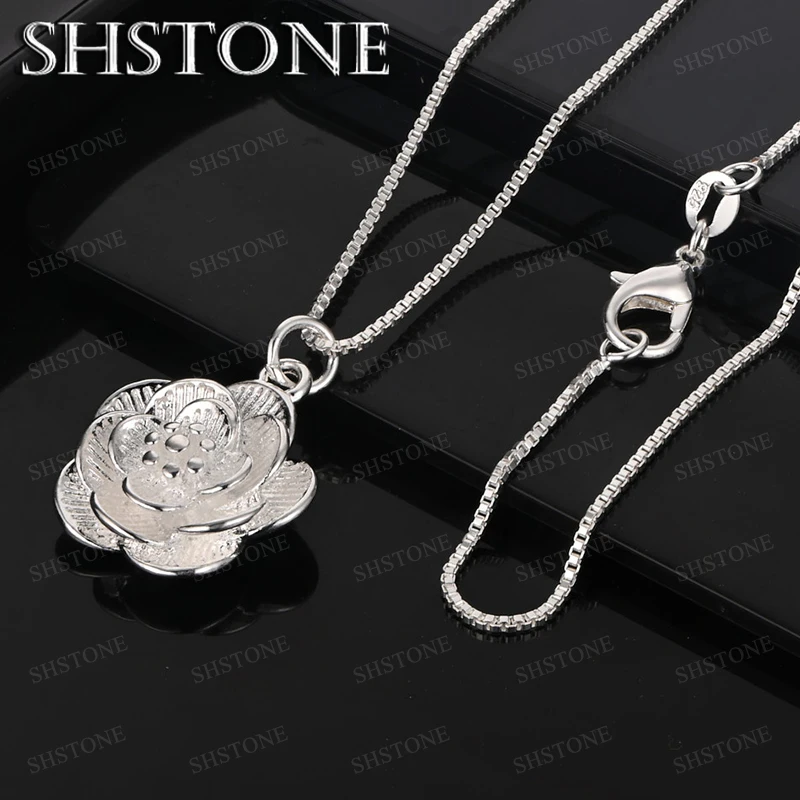 

Women 925 Sterling Silver Beautiful Flower Pendant Necklace Fashion Fine Jewelry Engagement Wedding Party Gift Accessories