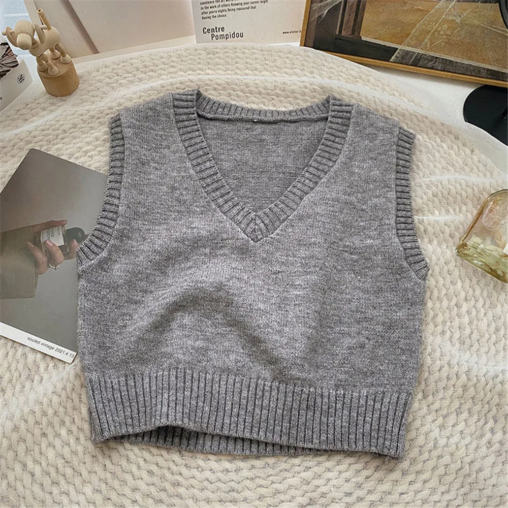 2024 Korean Preppy Style Fashion Ladies Knitwear Autumn Leisure Girls Sweater Vests Women Classic Cropped Pure Slim Basic New