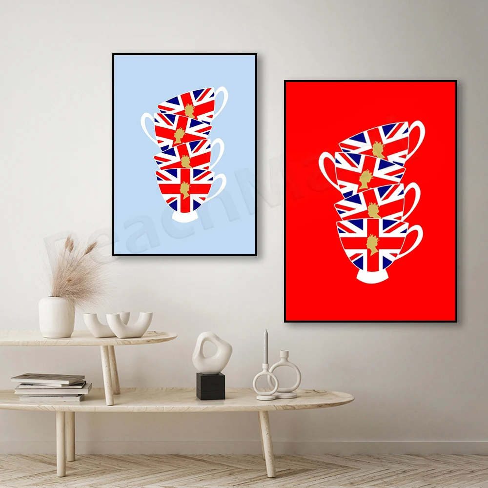 

British decor, tea time, English teacup print, Union Jack, kitchen sign, Made in England poster, Mother's Day, gift for mom