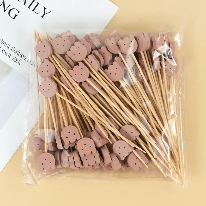 100Pcs Bear Food Fruit Picks Toothpick Cupcake Dessert Salad Cocktail Decor Pick For Baby Shower Kids Birthday Party Decoration