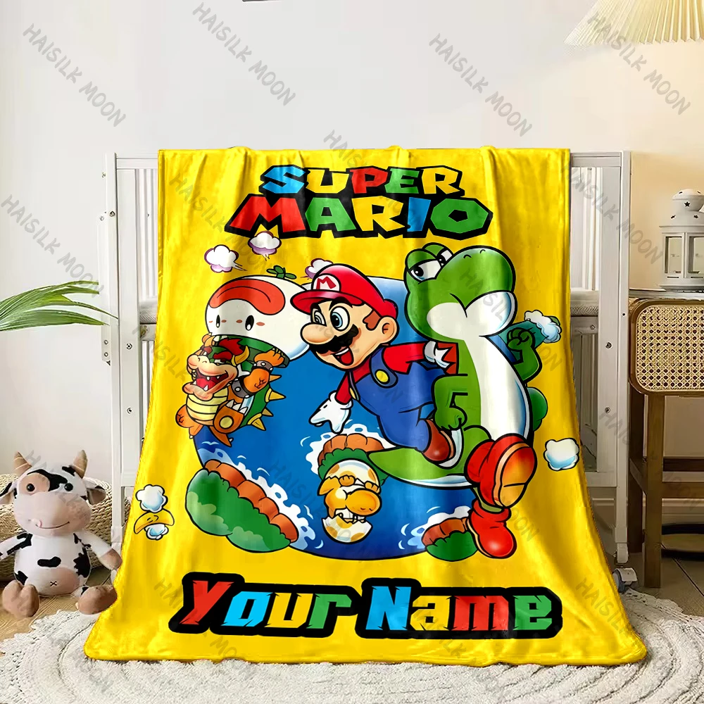 1PC Custom Name Super Mario Bros Movie Game Printed Blanket, All-Season Multi-Use for Nap,Camping,Travel,sofa Machine Washable