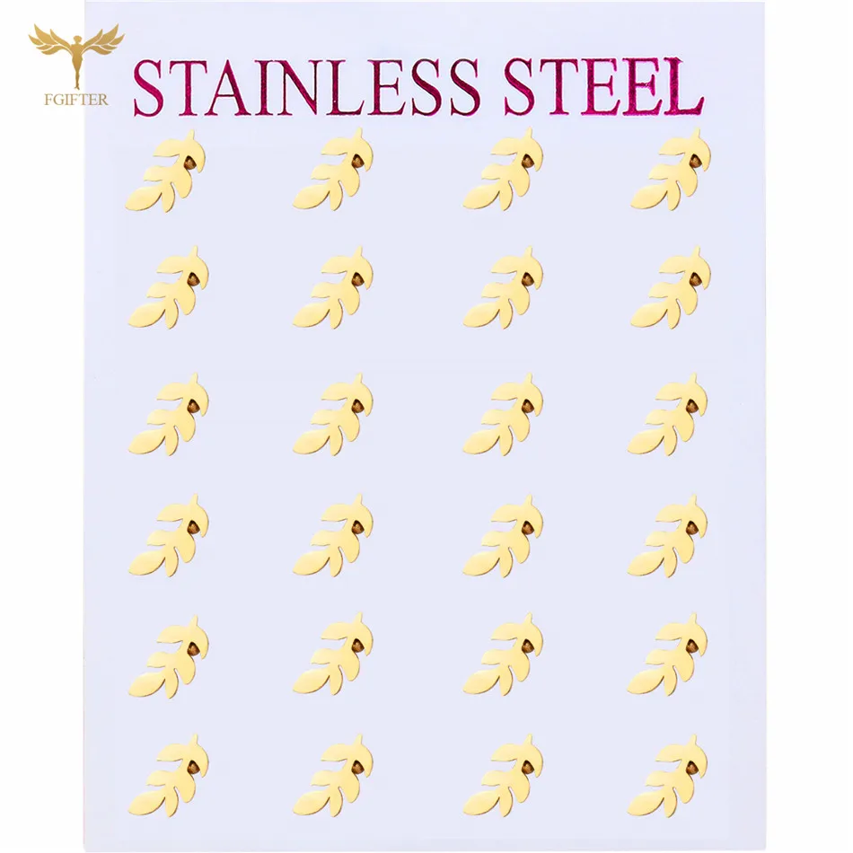 Korean Olive Branch Leaf Earrings For Women Small Ear Studs High Quality Stainless Steel Jewelry Wholesale 12 Pairs for Resale