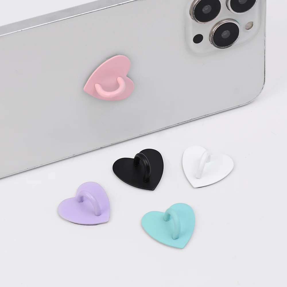 Soporte adhesivo Kawaii de Metal con forma de corazón para teléfono, funda para teléfono móvil, soporte para anillo de dedo, ganchos, hebilla, dijes, cierre, accesorios, cuerda