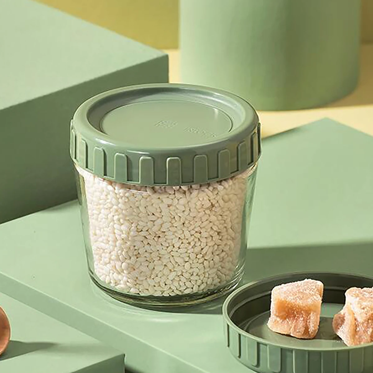 

1Set Clear Glass Sealed Jar Food Storage Tank for Tea Candy Grains Kitchen Seasoning Yellow Blue Compact Home Office 120ml