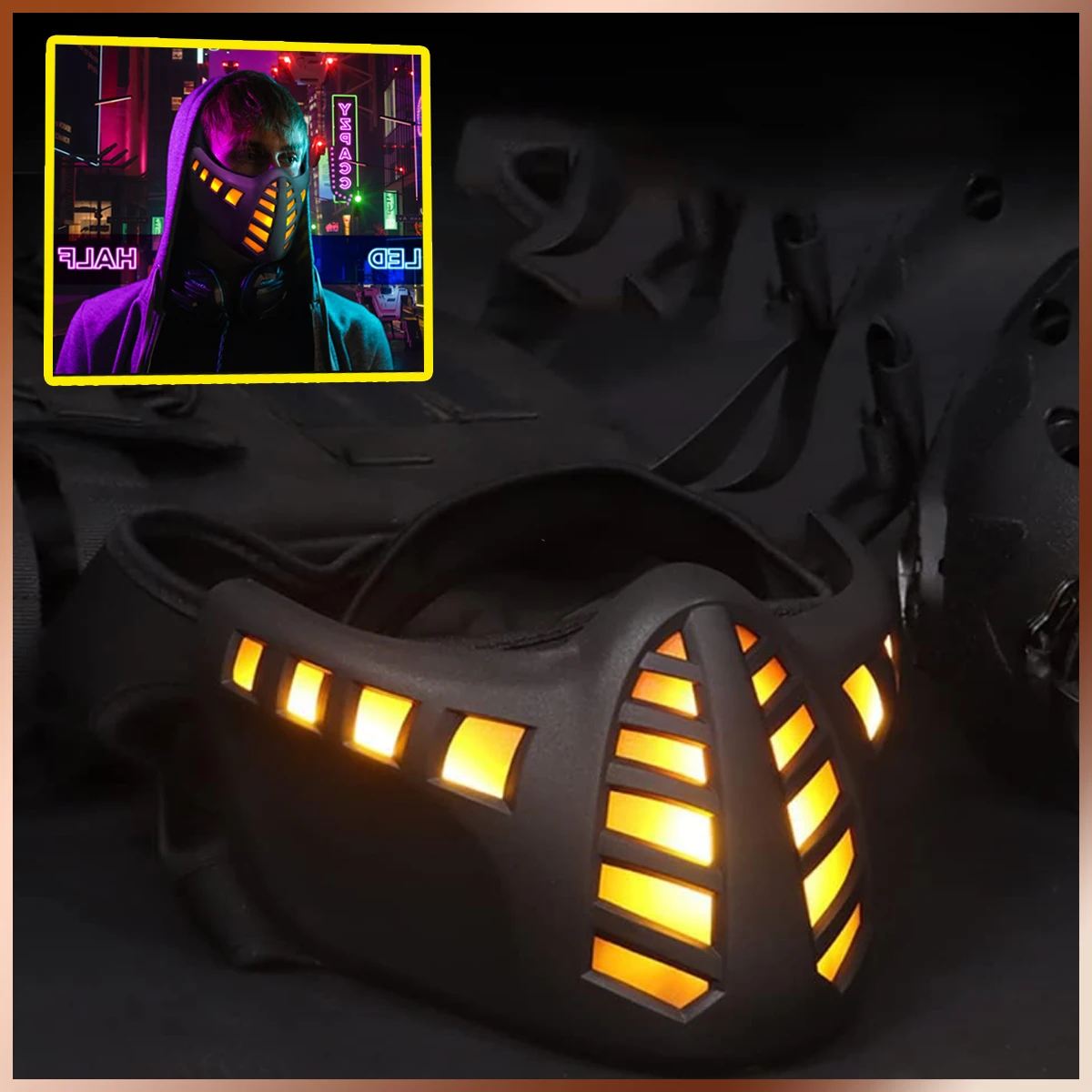 Cyberpunk LED Half Face Mask Light Up Demon Oni Cyberpunk future Half Face Masks For Halloween Men/Women Costume Cosplay Party