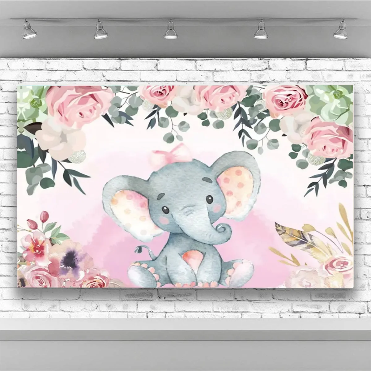 Elephant flower Baby 1st Children\'s Birthday Theme Party Backdrop decor Kids newborn baby shower Gender reveal party Backgrounds