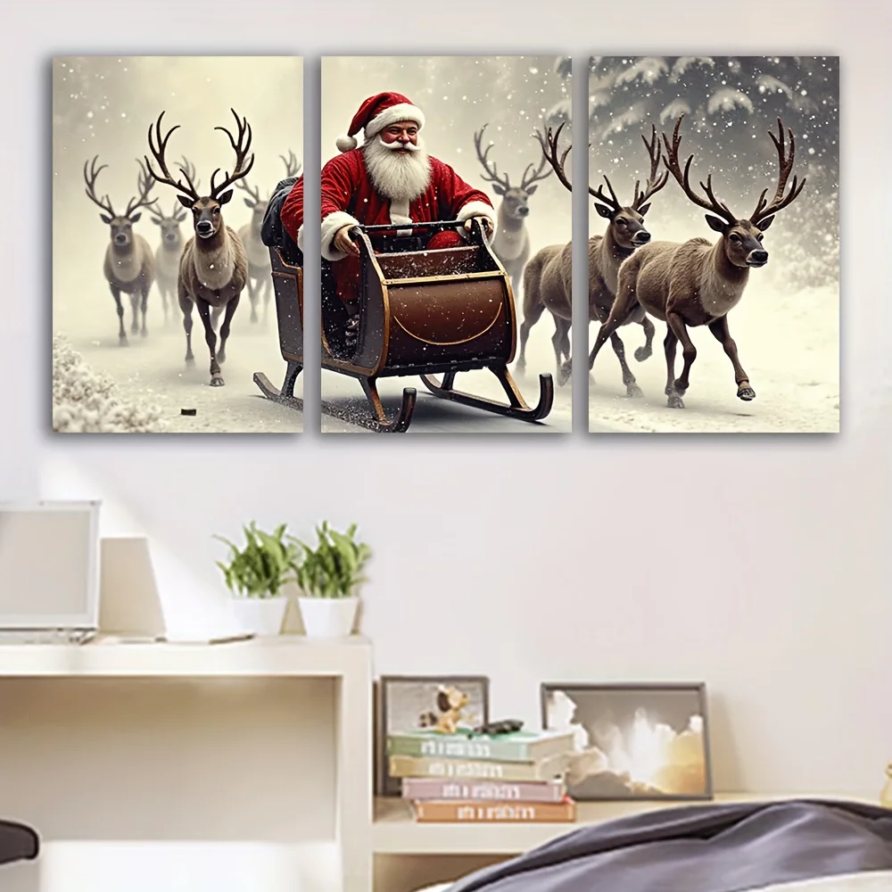 [JIT] 3 قطع، لوحة قماشية - بدون إطار، ركوب سانتا كلوز، ملصقات ومطبوعات، مكتب، غرفة المعيشة، غرفة، بار، هدايا الحفلات، عيد الميلاد