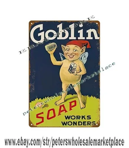 Goblin Soap works wonders metal tin sign bedroom bar club shop design --Tin Sign