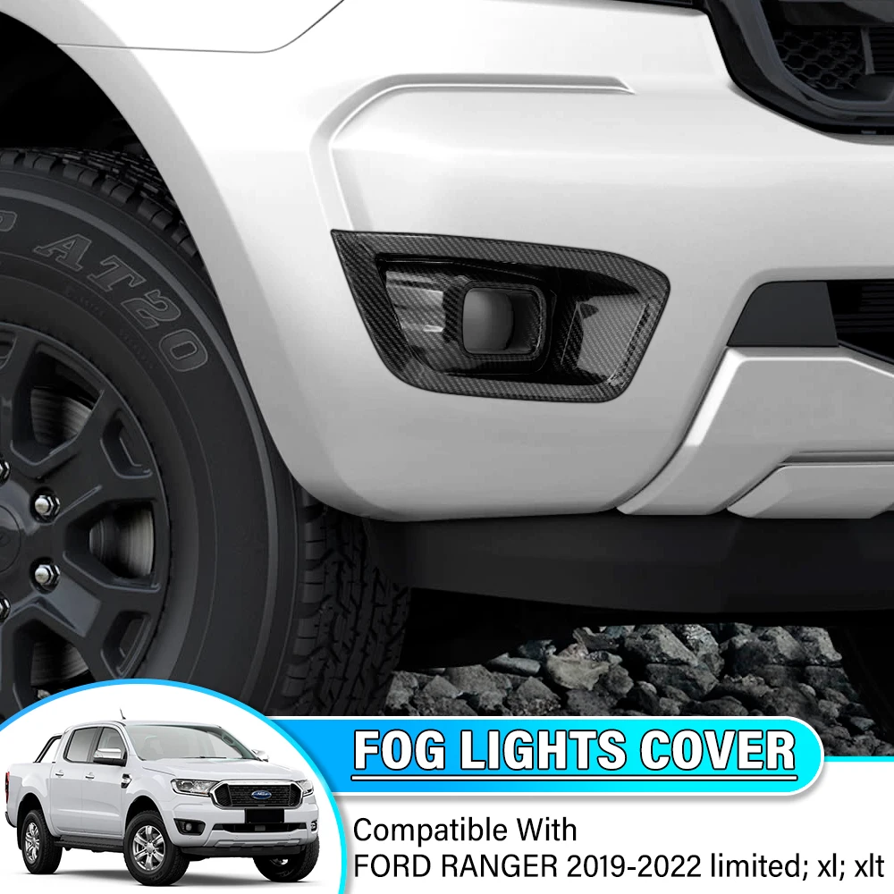 2pcs Car Front Fog Light Lamp Covers for Ford Ranger T8 2019 2020 2022 limited Xlt Carbon Fiber Guard Decoration Car Accessories