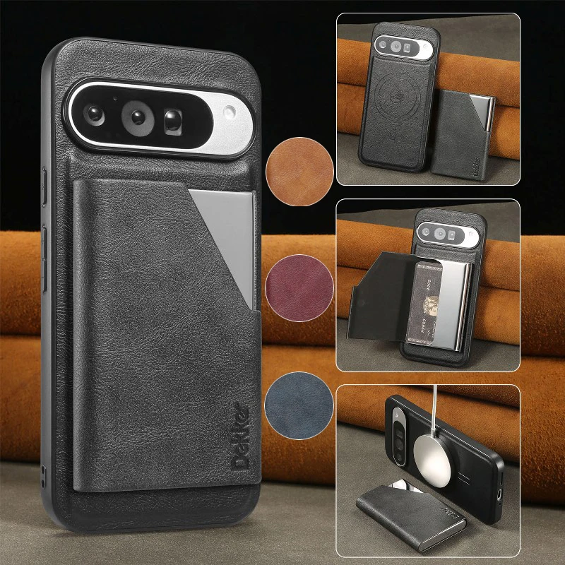 

Classic Magnetic Phone Case For Google Pixel 9 Pro XL 8 Pro 8A With Detachable Solid Color Leather Wallet Card Box