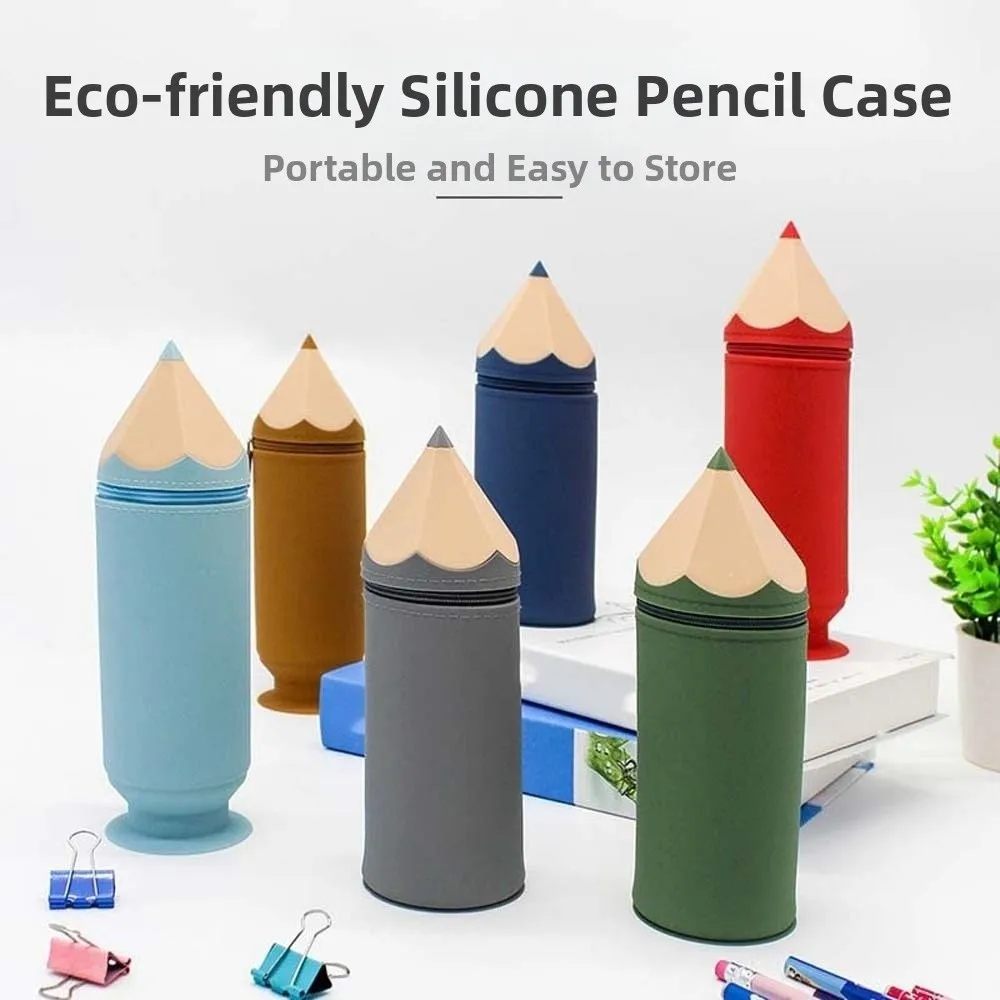 Creative Pencil Shape Pen Holder Large Capacity Waterproof Silicone Pencil Case Portable Multi-functional Stationery Storage Box