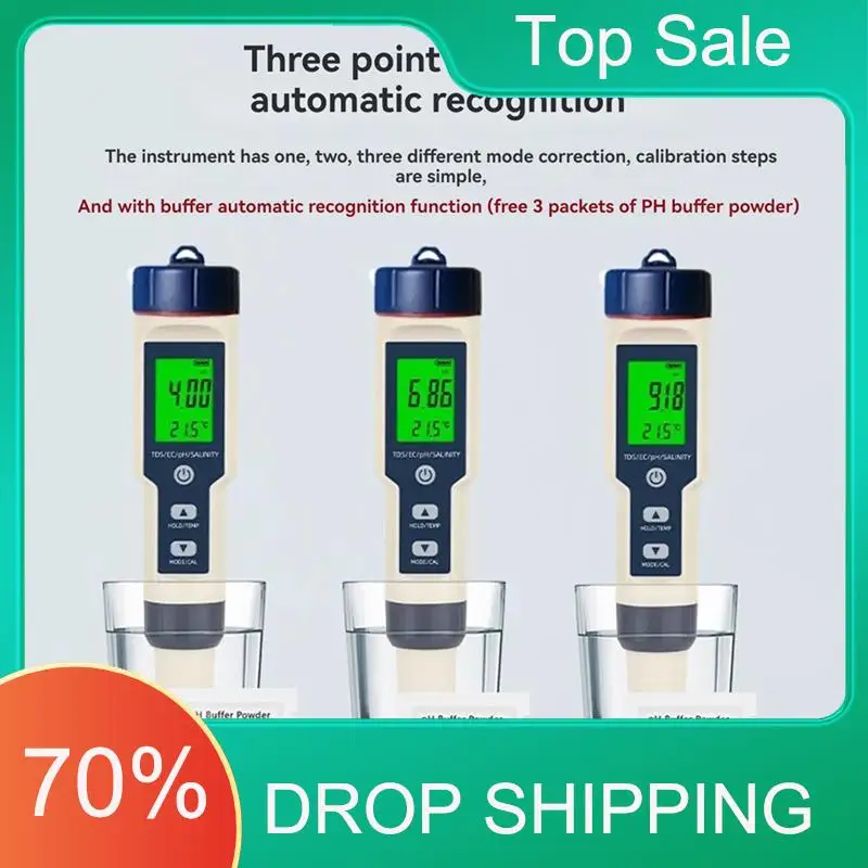 AT03 Top 5 In 1 EC TDS Salinity Temperature PH Meter Water Quality Tester  For Food Beverages Salt Content Aquarium Seawater ATC