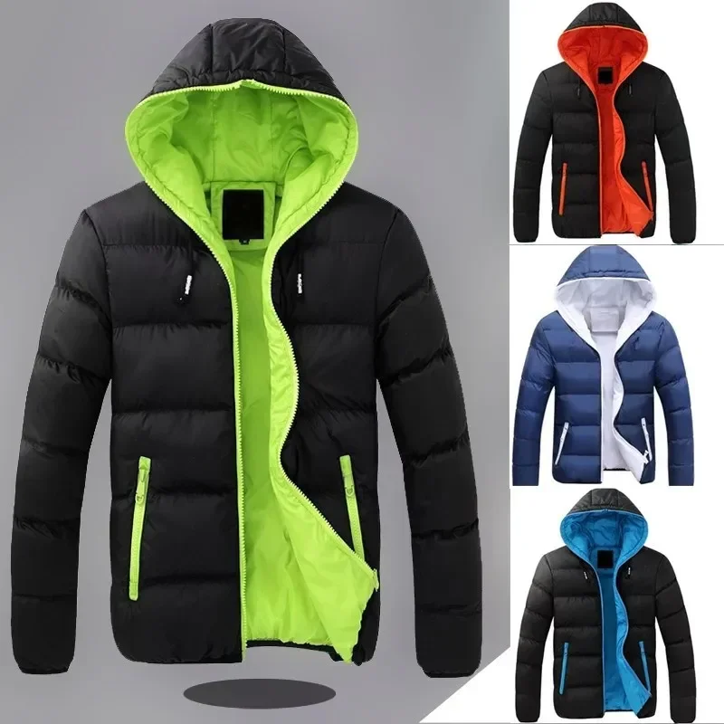 Winter Cotton Men's Hooded Cotton Clothes Casual Fashion Europe and The United States Solid Color Hundred Warm Coat Men Clothing