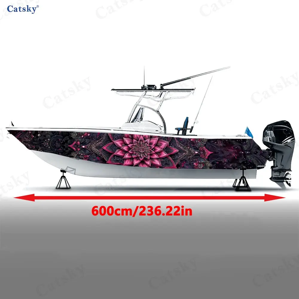 2Pcs Rose Flame Mandala Boat Stickers, PVC Waterproof Durable Vinyl Wrap Decals for Fishing Boats, Durable and Stylish Design