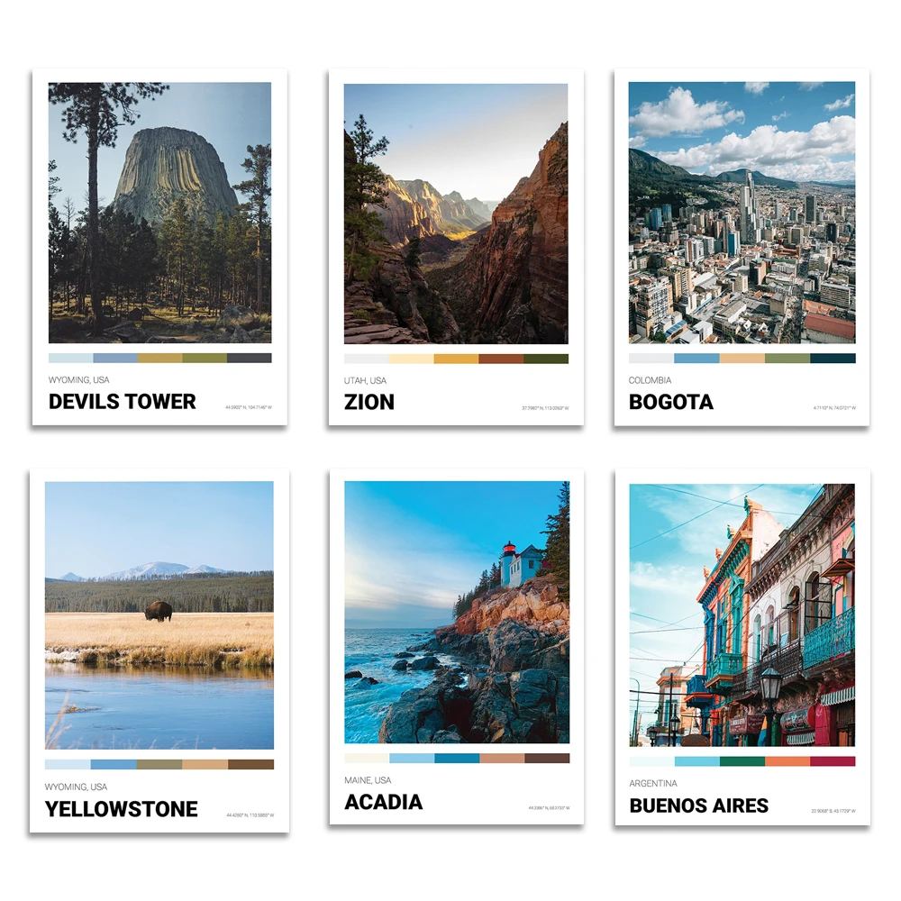 Bogota Colombia, Buenos Aires, Zion Utah, Wyoming, Sequoia California, Grand Teton Wyoming, Acadia National Park Scenic Poster