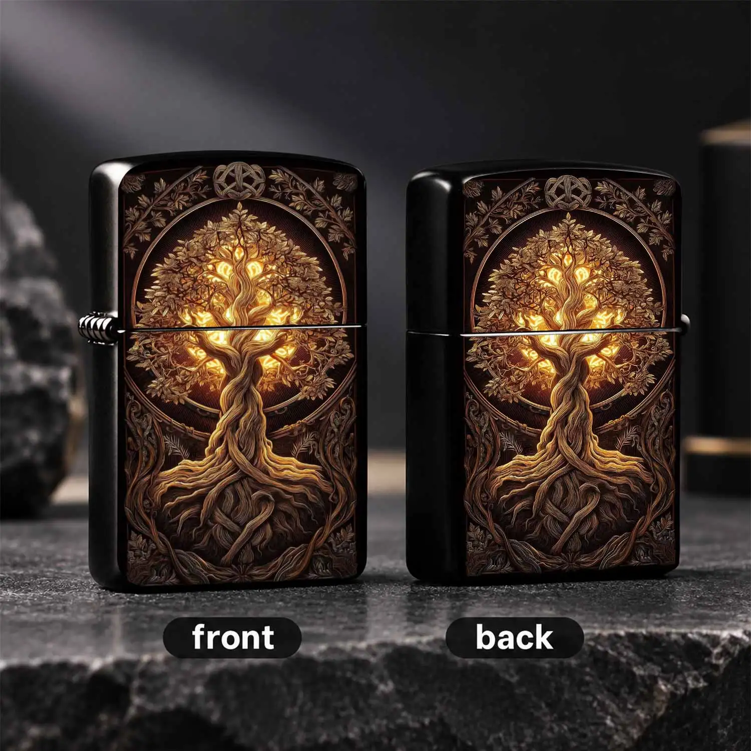 Vintage Yggdrasil Art Print Lighter, Mystical Knot Decor Portable Ignition Tool, Gilded Tree Of Life Pattern, All Scenario Usable For Home Outdoor Travel, Exquisite Decorative Collectible Gift For Friends Art Lovers, Delicate Aesthetic Prac