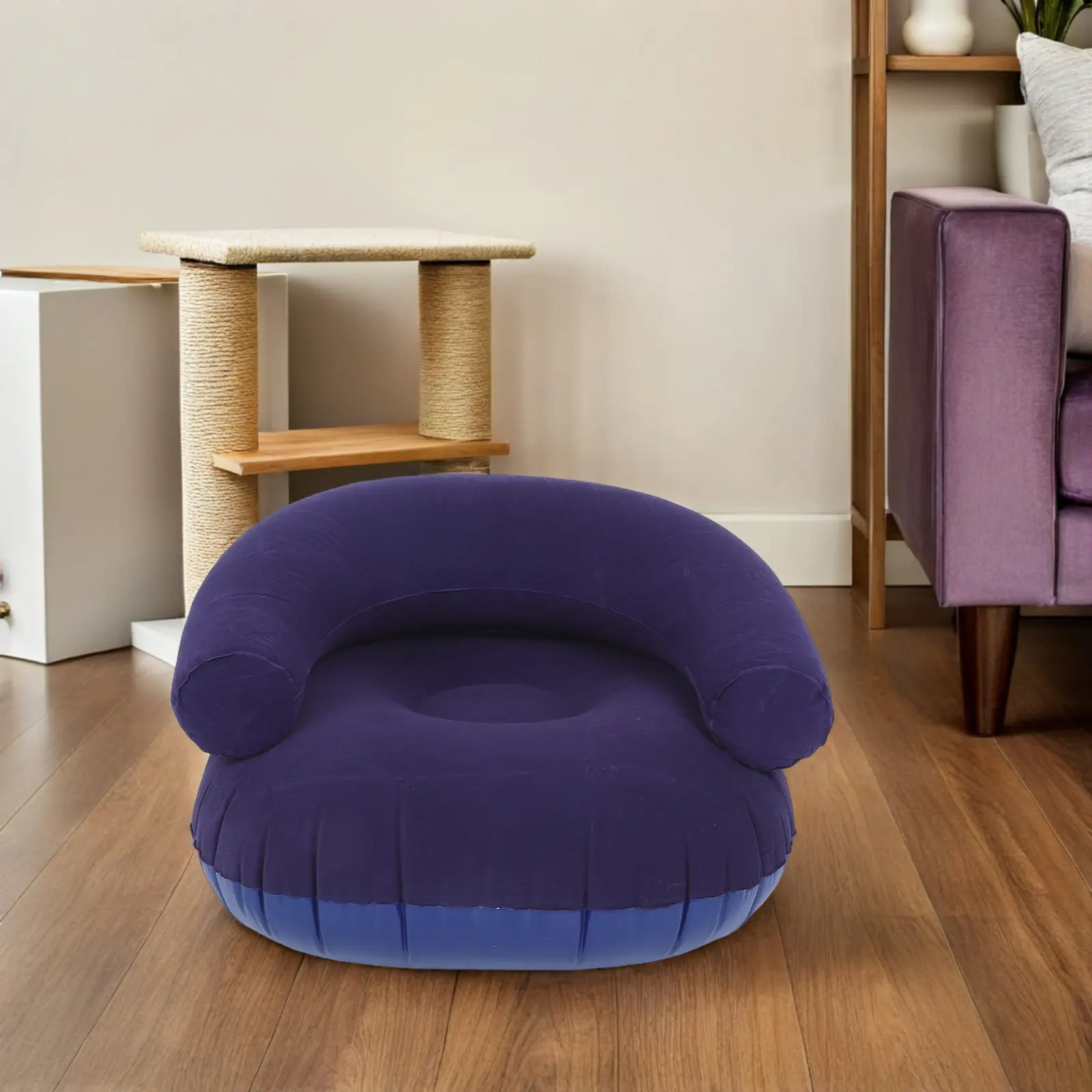 Foldable Inflatable Sofa Chair for Adults - Flocked Portable Air Couch with Fast Inflate Deflate Valve for Camping Beach Home