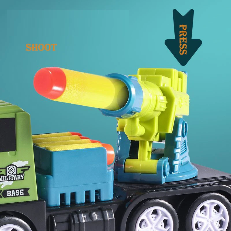 Pull Back Military Truck Toy with Missile Rocket Launcher Shooting Artillery Soft Bullets Gun Toys for Kids Boy Child Gift