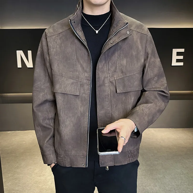 

Мужская повседневная свободная кожаная куртка-косуха в городском стиле, модная, с длинными рукавами, на молнии, осенняя новинка