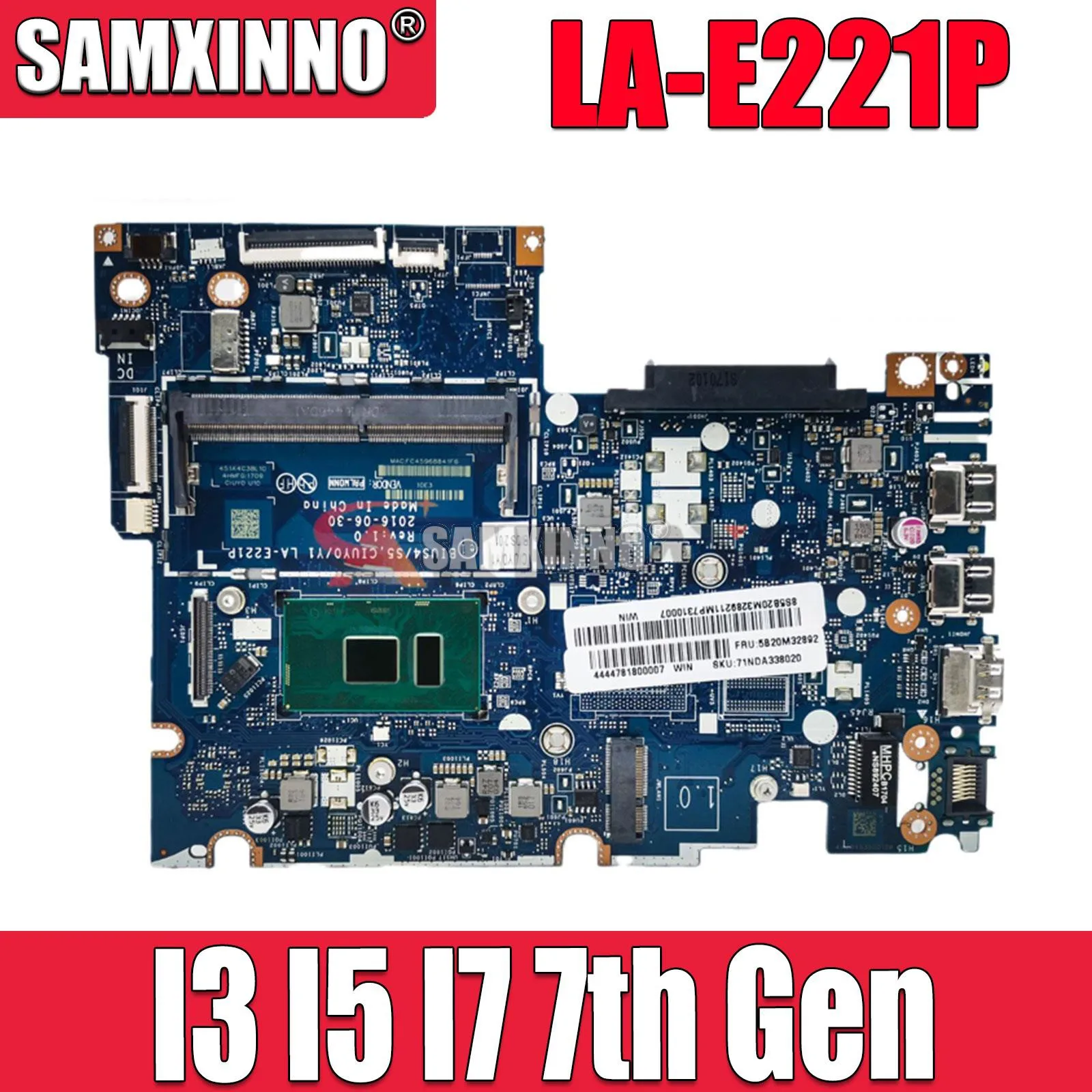 

SAMXINNO LA-E221P Motherboard.For Lenovo Yoga 510-14IKB Flex 4-1480 Notebook Motherboard With i3 i5 i7 7th Gen CPU. 2G GPU.