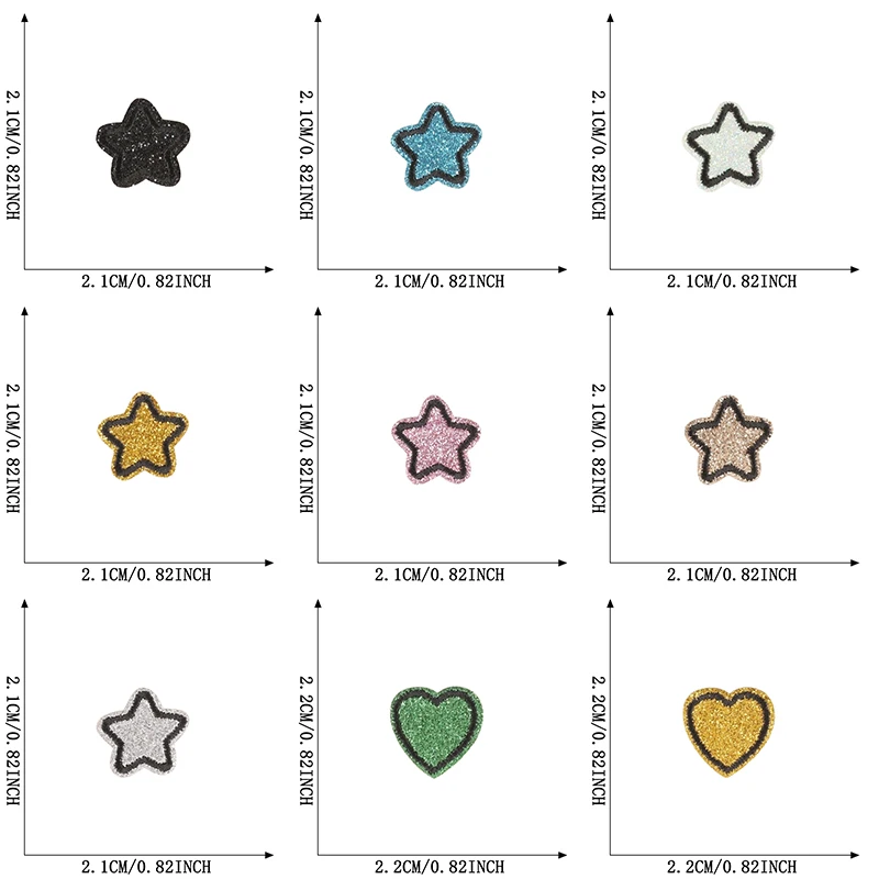 25 Stück Mini-Herz-Stern-Aufnäher, kleine bestickte Patches für Kleidung, Jacken, zum Aufnähen, Applikationen, Packung mit Parches, niedlich, glänzend, selbstklebend – Detail 3