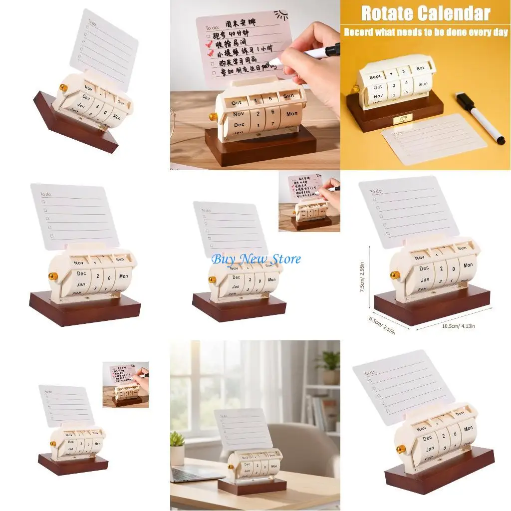 

20CE Desktop Rotating Permanent Calendar With Note Stand And Pen Holder for Office