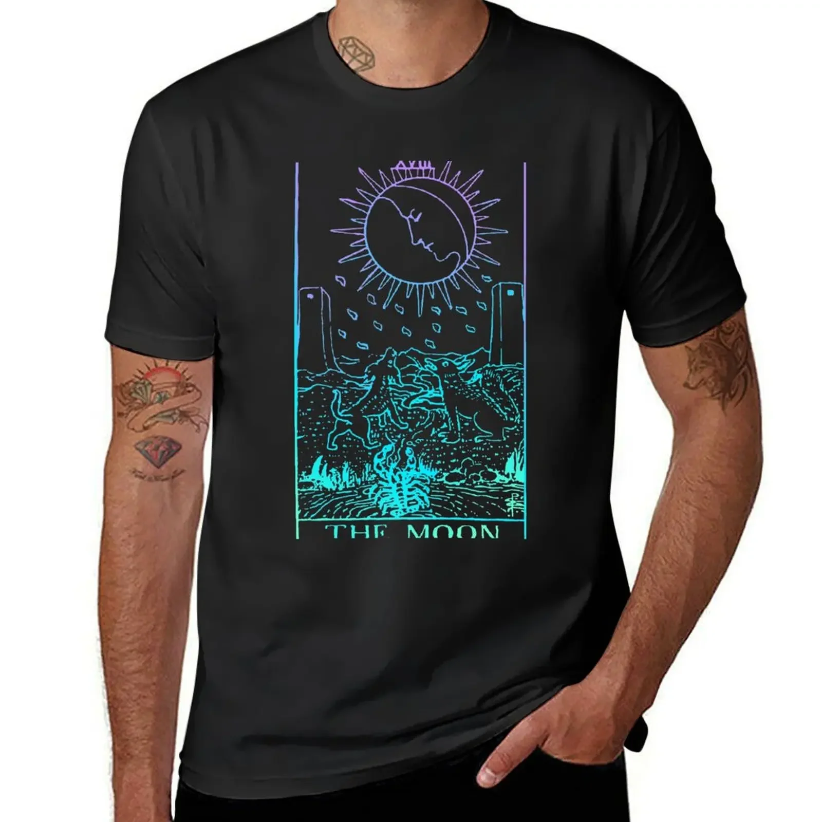 The Moon Tarot Card Rider Waite Witchy T-Shirt summer tops anime tshirts for men