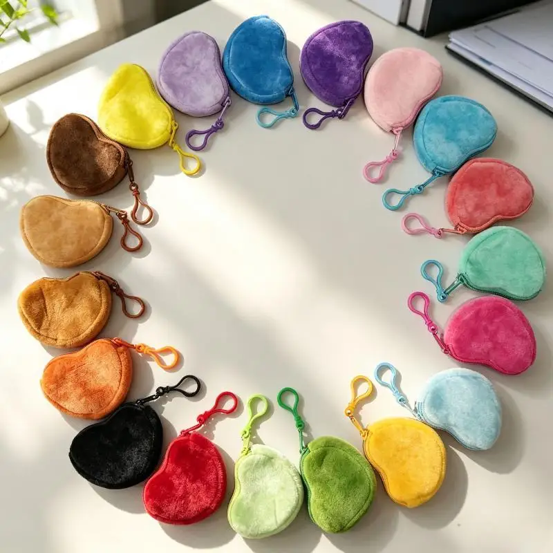 S Solid Plush Heart Coin Purse Women's Cute Wallet ID Card Bag Keychain Minimalist Coin Bag Kawaii Wallets For Women Gift